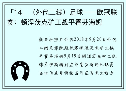 「14」（外代二线）足球——欧冠联赛：顿涅茨克矿工战平霍芬海姆