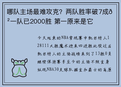 哪队主场最难攻克？两队胜率破7成😲一队已2000胜 第一原来是它
